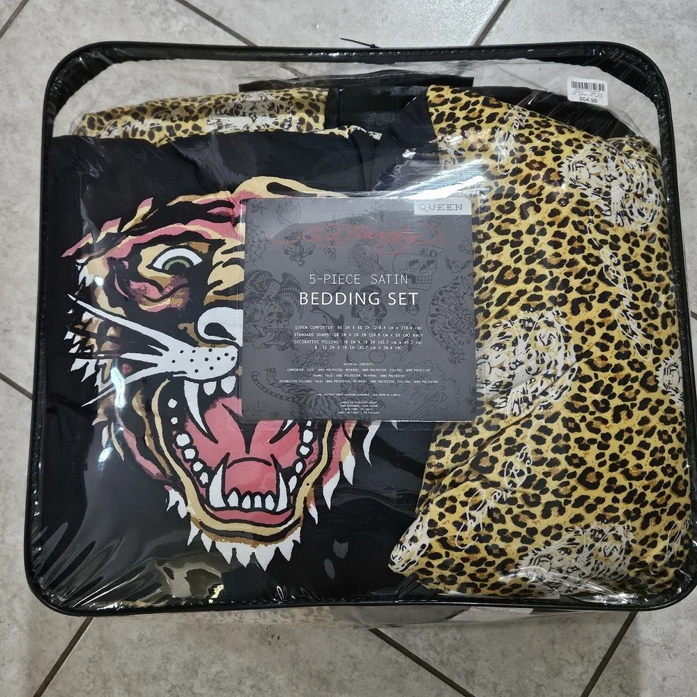 Ed Hardy Queen 8 Pc Bedding Set Reversible Skull Leopard Tattoo Y2K Gothic